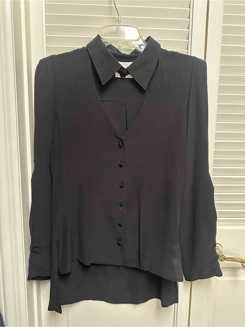 Line & Dot Tuxedo Silk Blouse